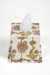 Inner Child Floral Vines Blockprint Scallop Tissue Box in Lilac