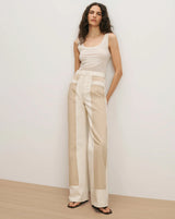 Veronica Beard Taylor High Rise Wide Leg in Ecru/ Stone Khaki