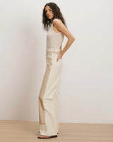 Veronica Beard Taylor High Rise Wide Leg in Ecru/ Stone Khaki