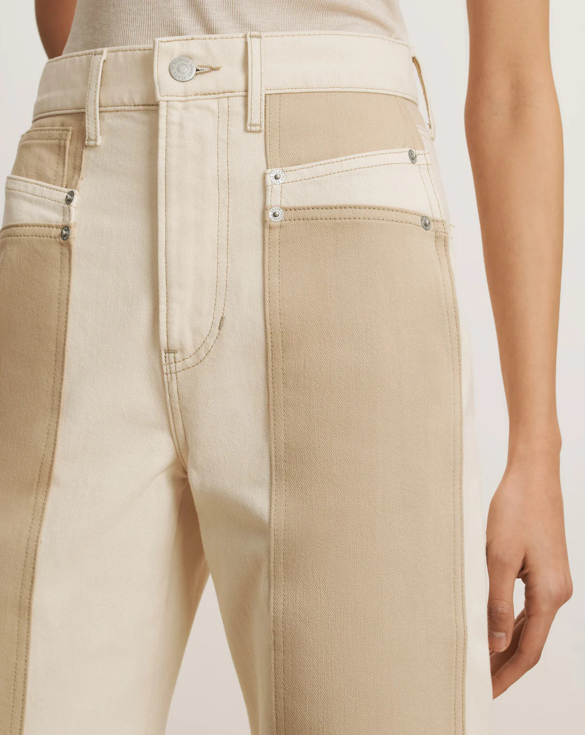 Veronica Beard Taylor High Rise Wide Leg in Ecru/ Stone Khaki