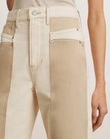 Veronica Beard Taylor High Rise Wide Leg in Ecru/ Stone Khaki