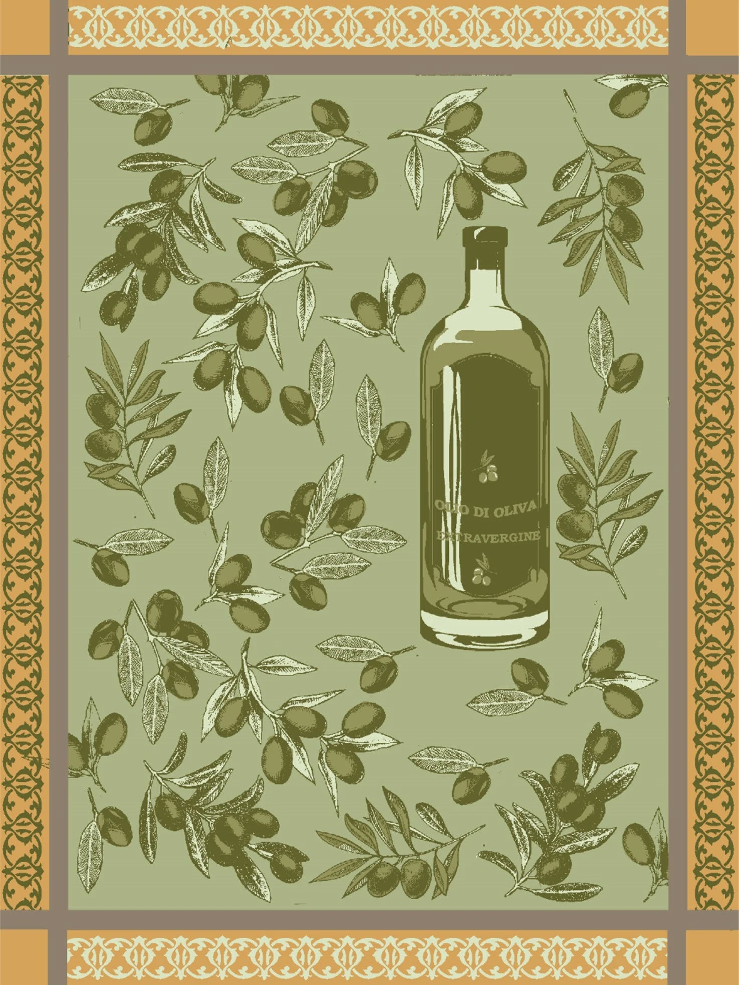Tea Towel - Olives & Oil - Green/Gold