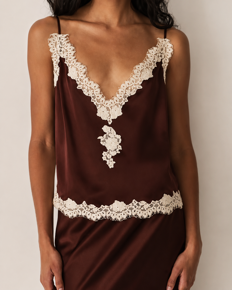 Doen- Kira Top- Equestrian Brown w/ Cream Lace