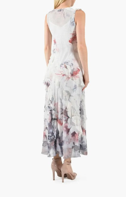 Komarov - Sleeveless Ruffle Tiered Long Dress - Watercolor Border