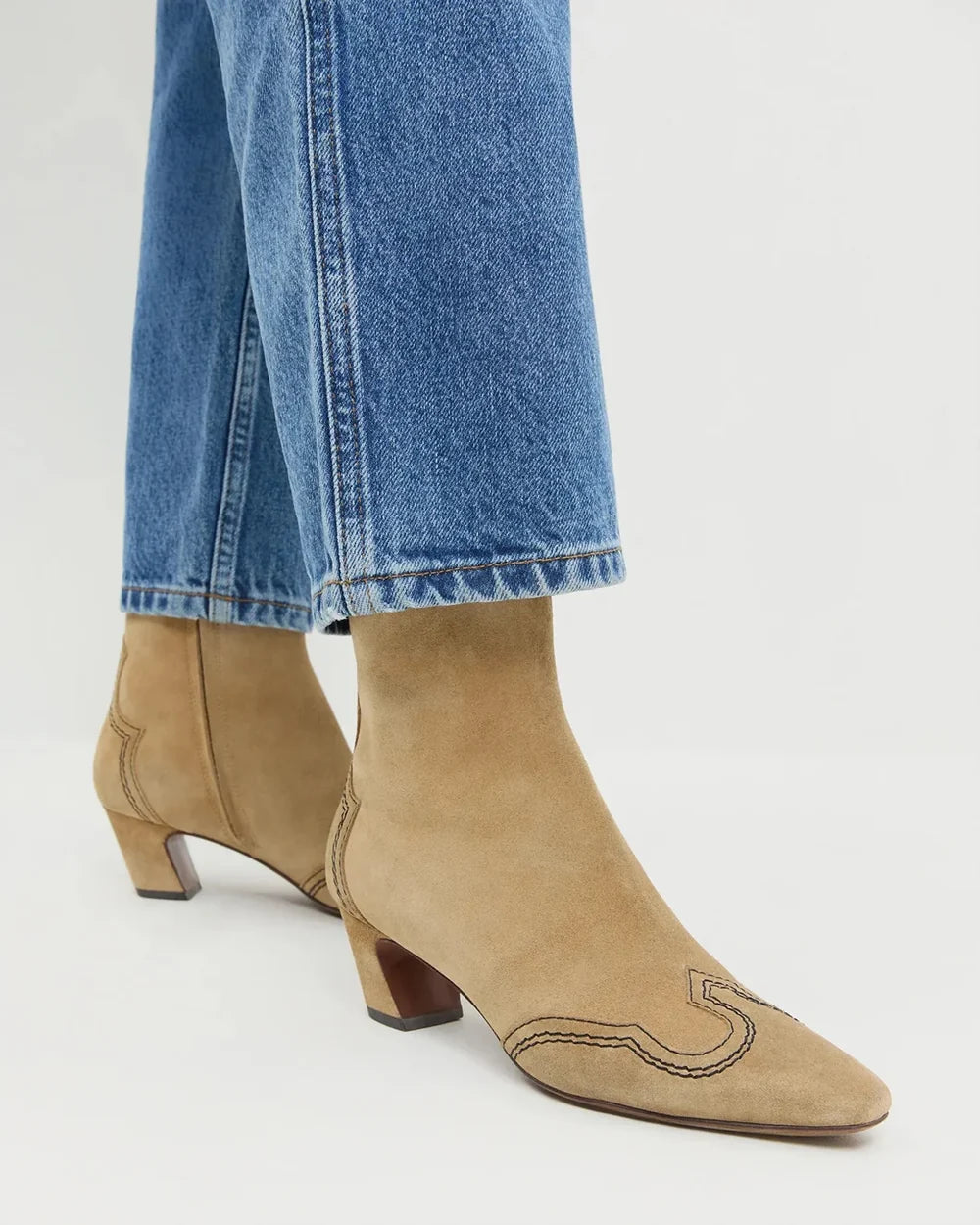 Loeffler Randall - Aspen Embroidered Kicked Heel Ankle Boot - Sand/Black