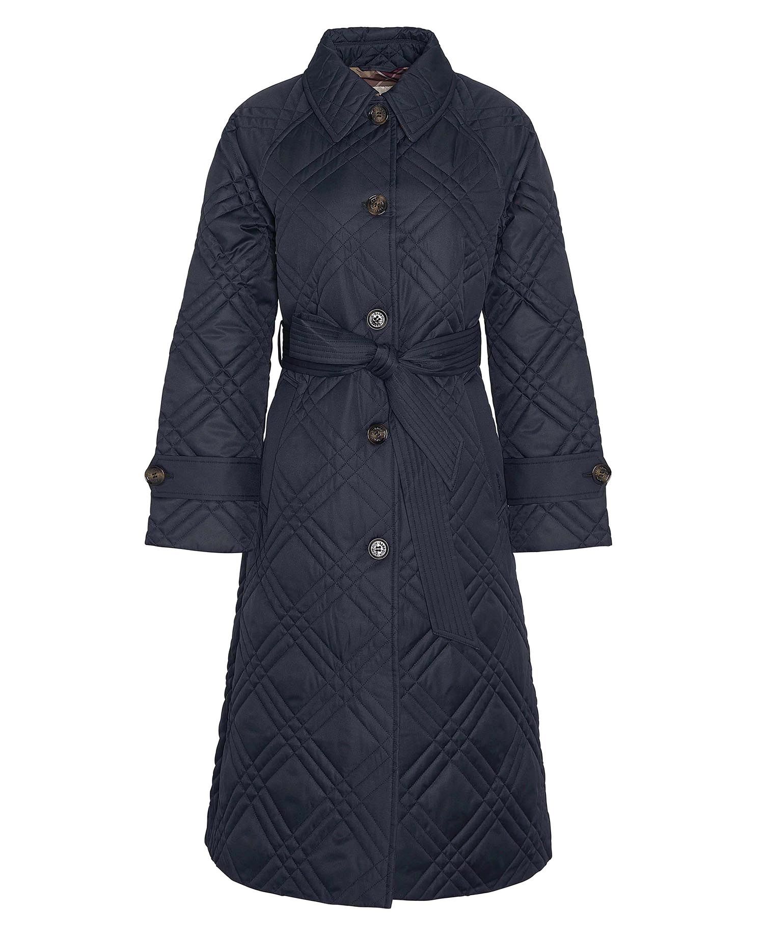 Barbour - Mariah Quilted Trench - Black/Muted Cabernet Tartan