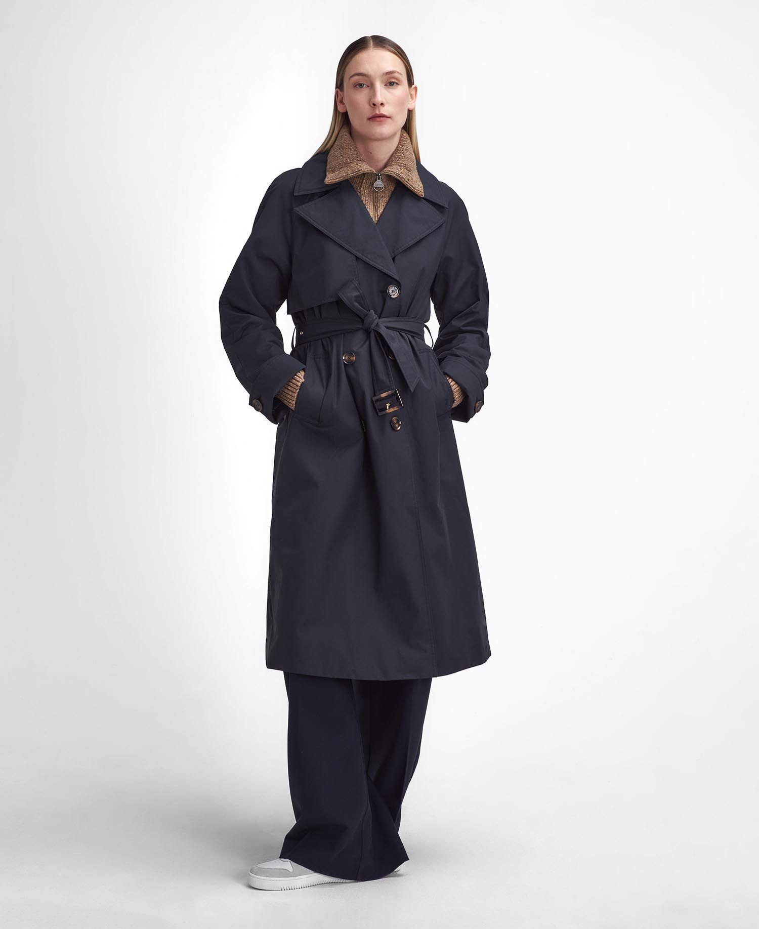 Barbour - Gwyn Showerproof Trench Coat - Black/Muted Cabernet Tartan