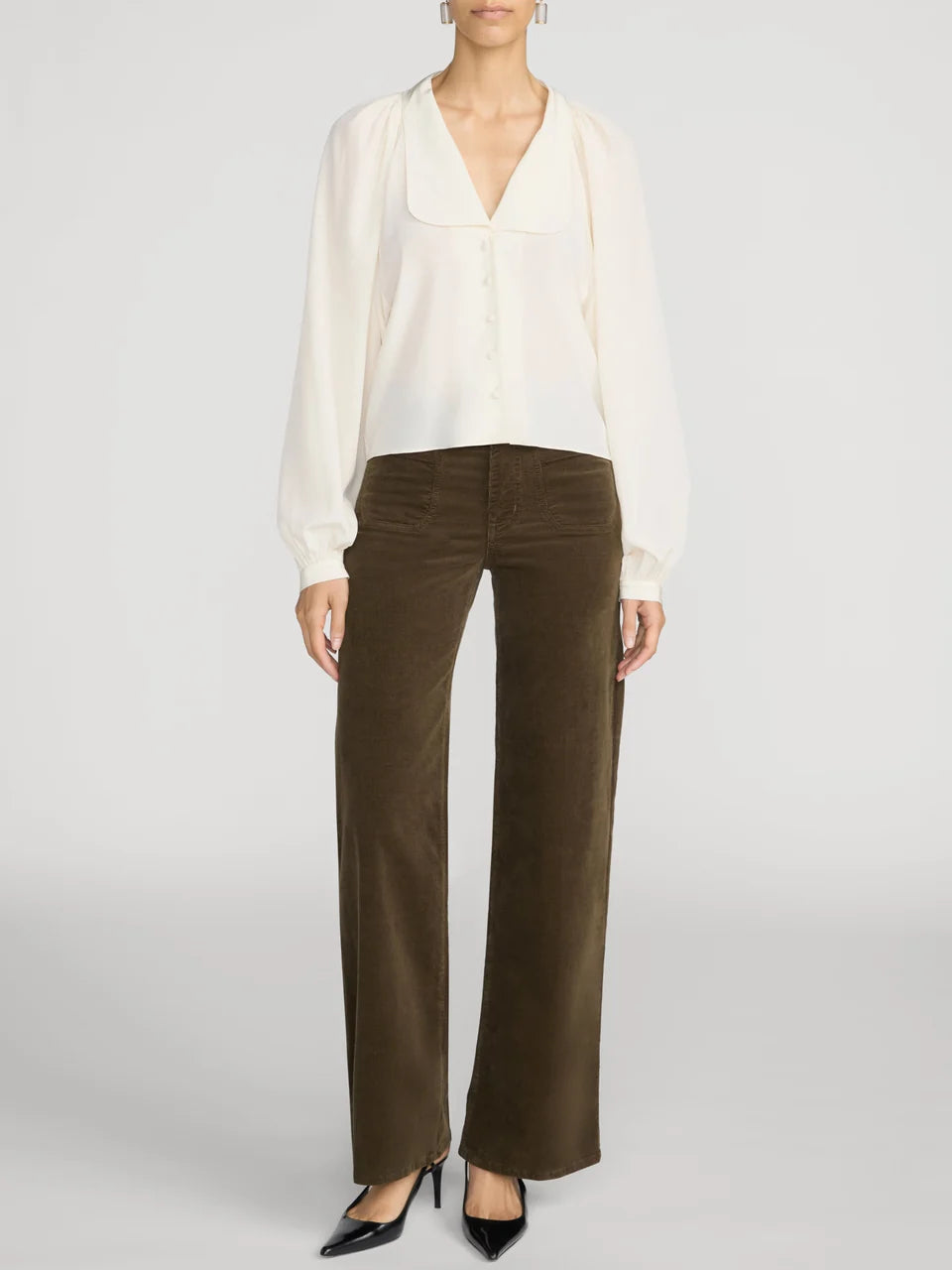 Frame- Le Slim Palazzo Modernist Pocket Corduroy- Rich Military