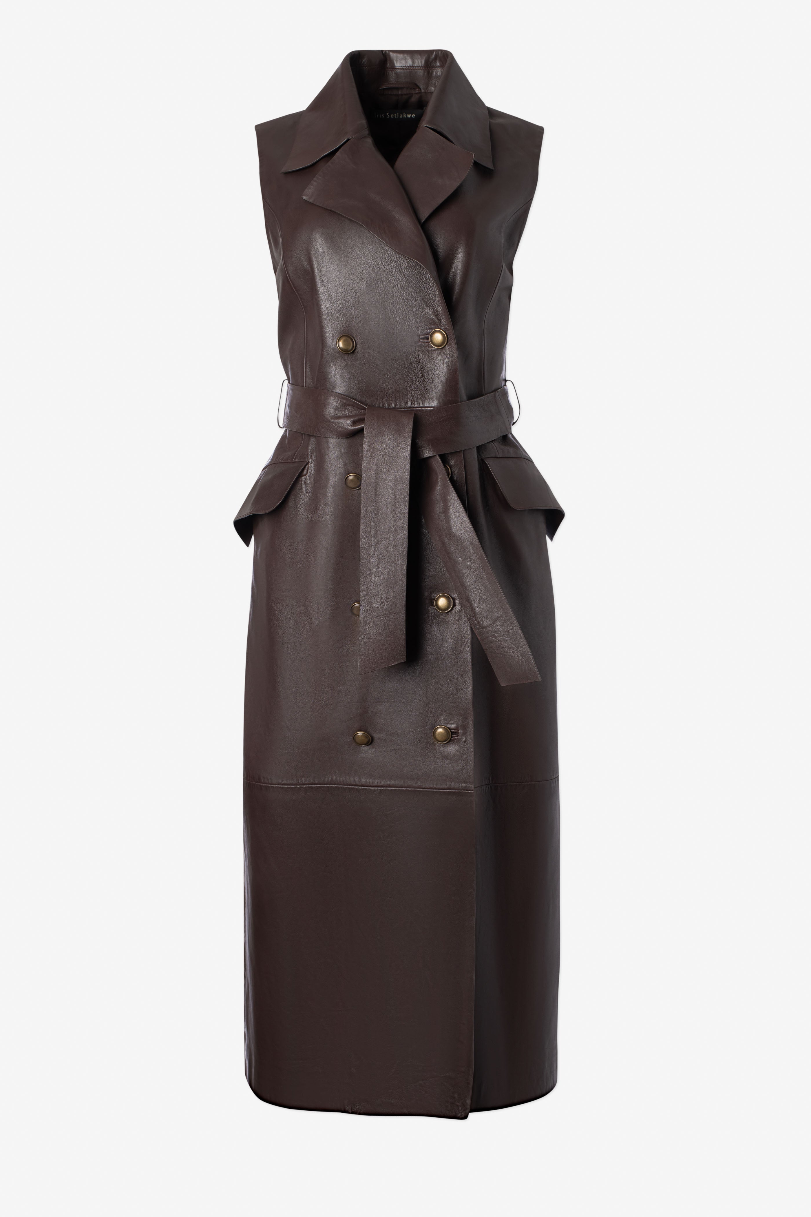 Iris Setlakwe - Leather Sleeveless Dress w Belt - Espresso