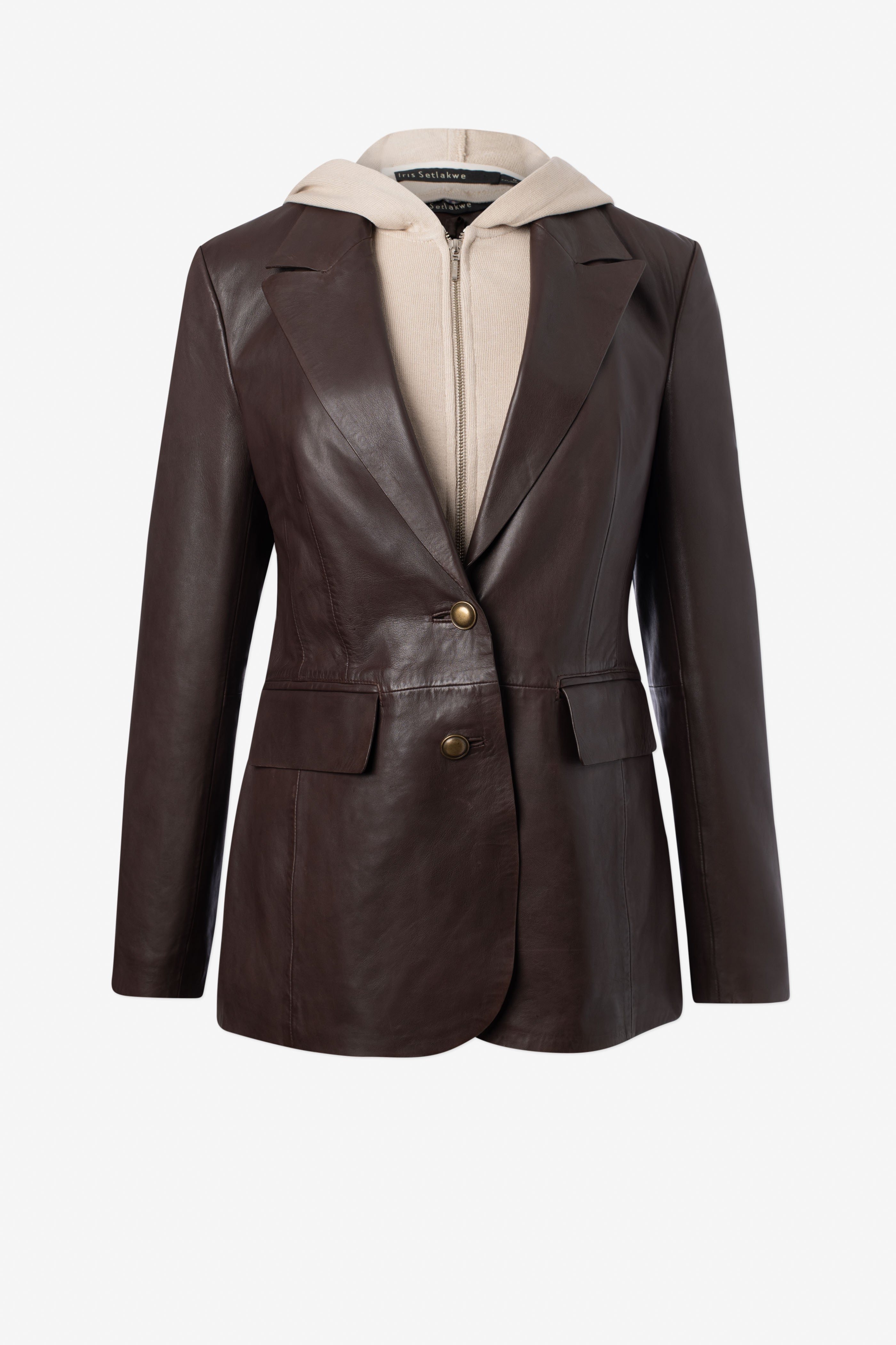 Iris Setlakwe - Leather Single Button Jacket with Hoodie - Espresso