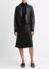 Vince - Leather Cross-Front Moto Jacket - Black