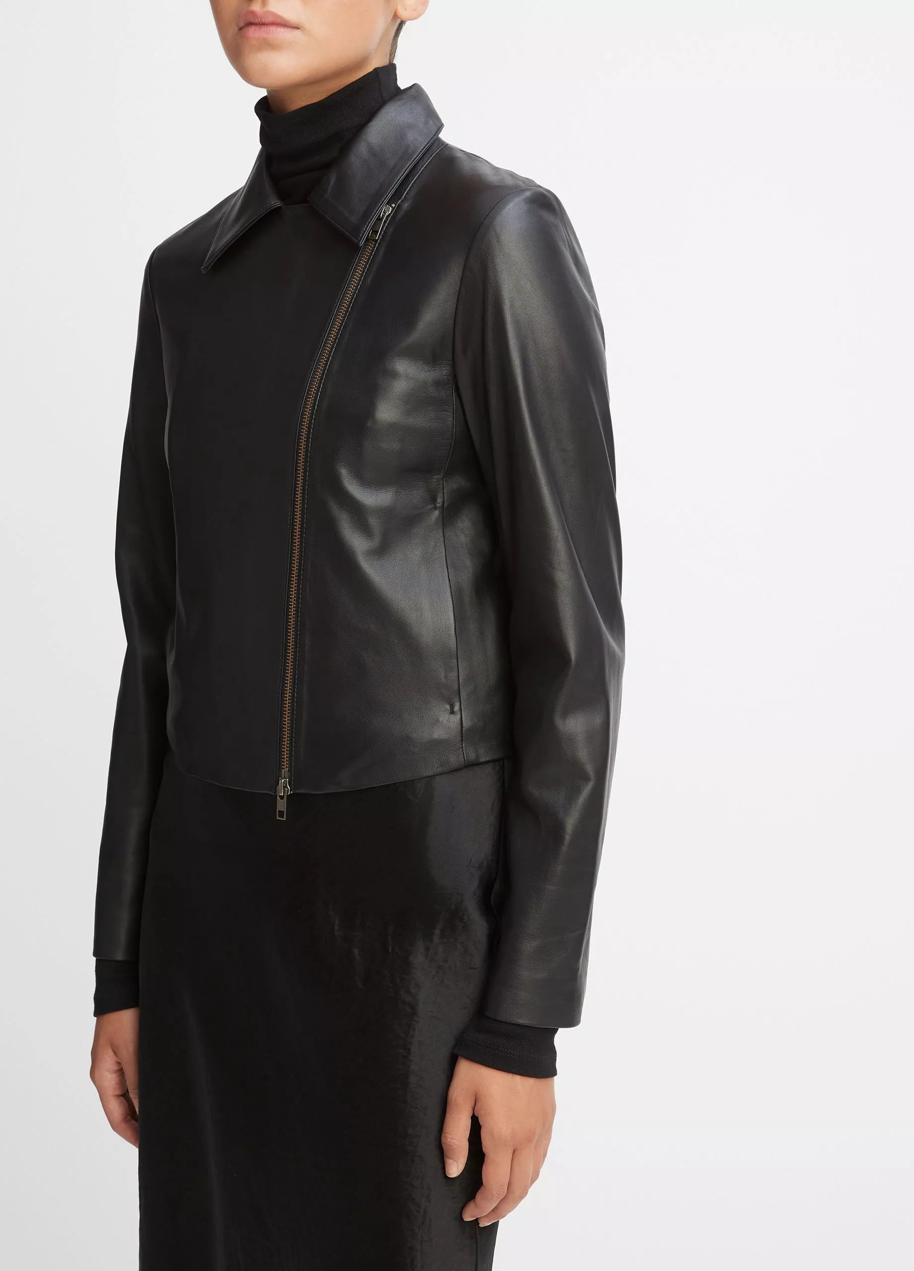 Vince - Leather Cross-Front Moto Jacket - Black