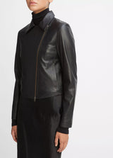 Vince - Leather Cross-Front Moto Jacket - Black
