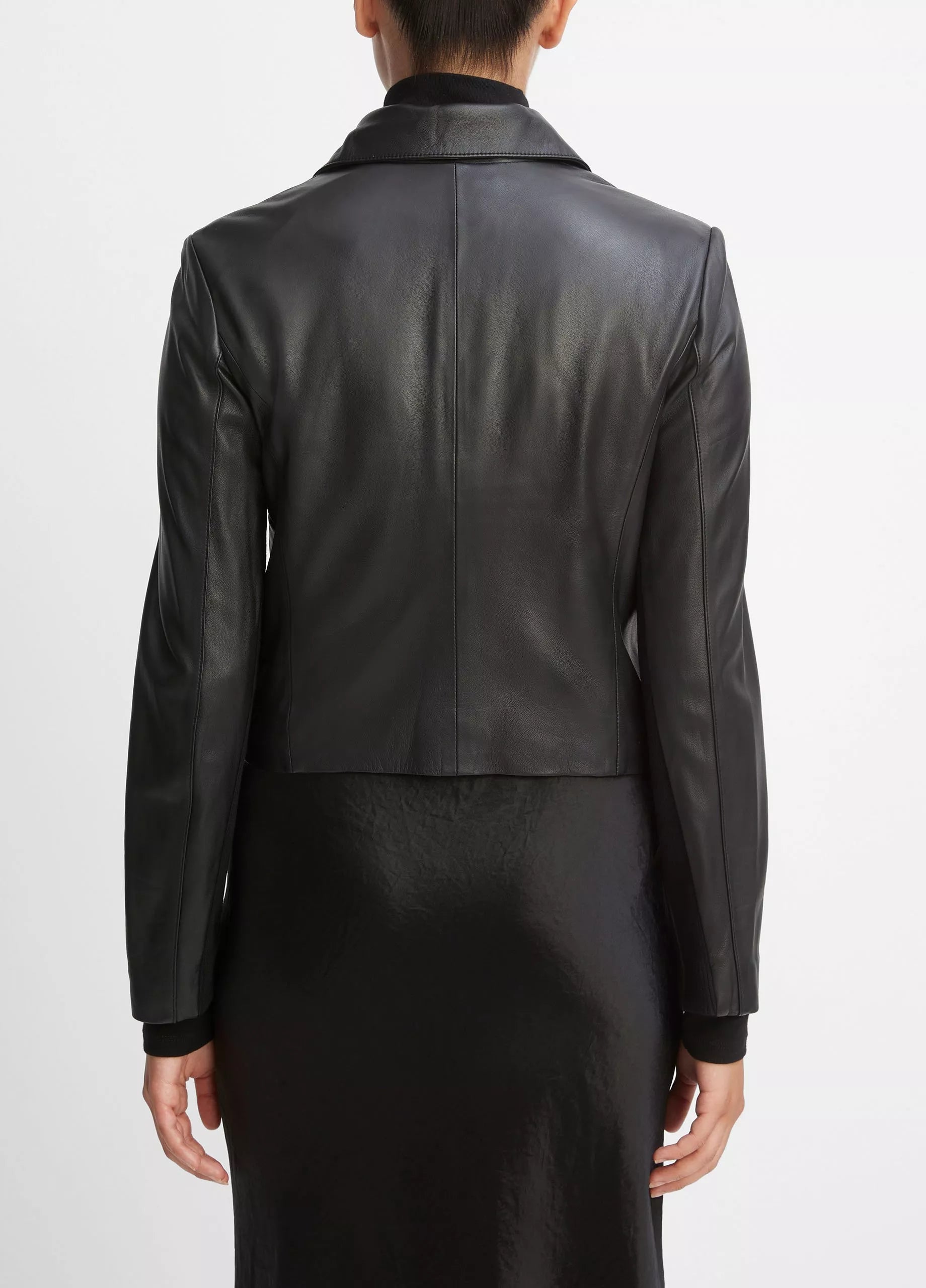 Vince - Leather Cross-Front Moto Jacket - Black