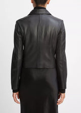 Vince - Leather Cross-Front Moto Jacket - Black