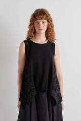 MEIMEIJ Blouse with Round Neck and Lace Insert in Nero