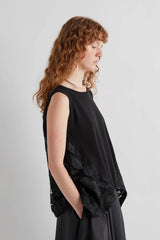 MEIMEIJ Blouse with Round Neck and Lace Insert in Nero