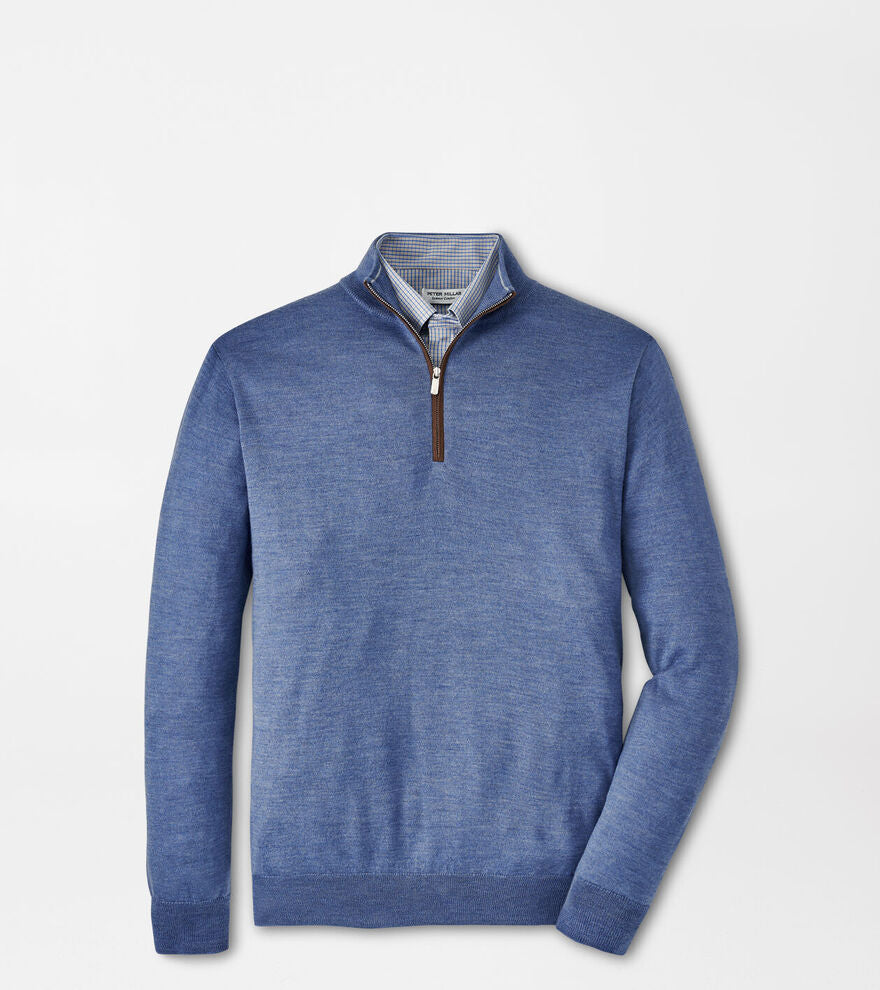 “Peter Millar - Autumn Crest Suede Trim Quarter-Zip - Regatta Blue