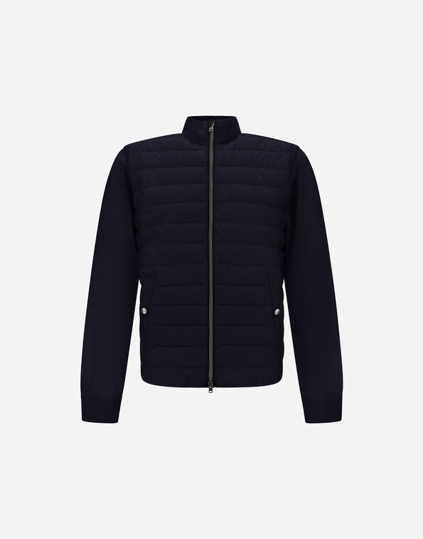 Herno - Cardigan in Wool Silk and Ecoage - Dark Blue