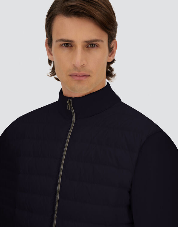 Herno - Cardigan in Wool Silk and Ecoage - Dark Blue