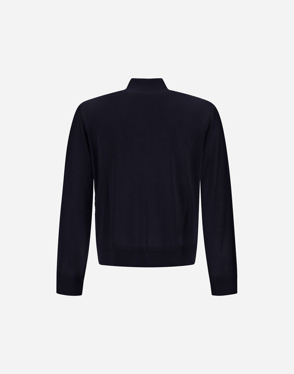 Herno - Cardigan in Wool Silk and Ecoage - Dark Blue
