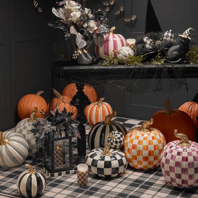 MacKenzie Childs Courtly Check Squashed Glossy Medium Pumpkin