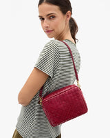 Clare V.- Midi Sac w/ Pocket Medium Woven Diagonal- Garnet