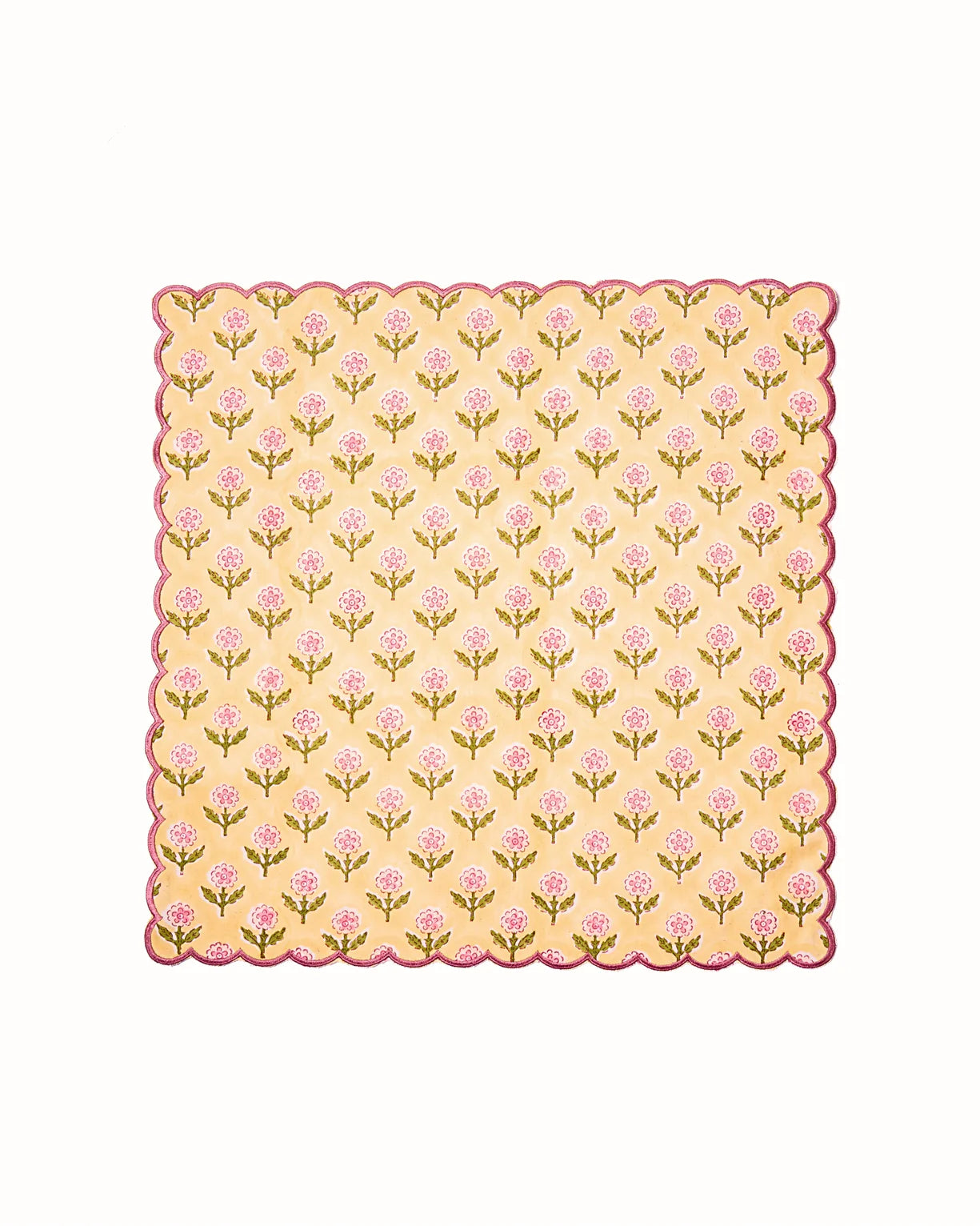 Inner Child Mona Scallop Embroidered Blockprint Napkins In Butter Yellow