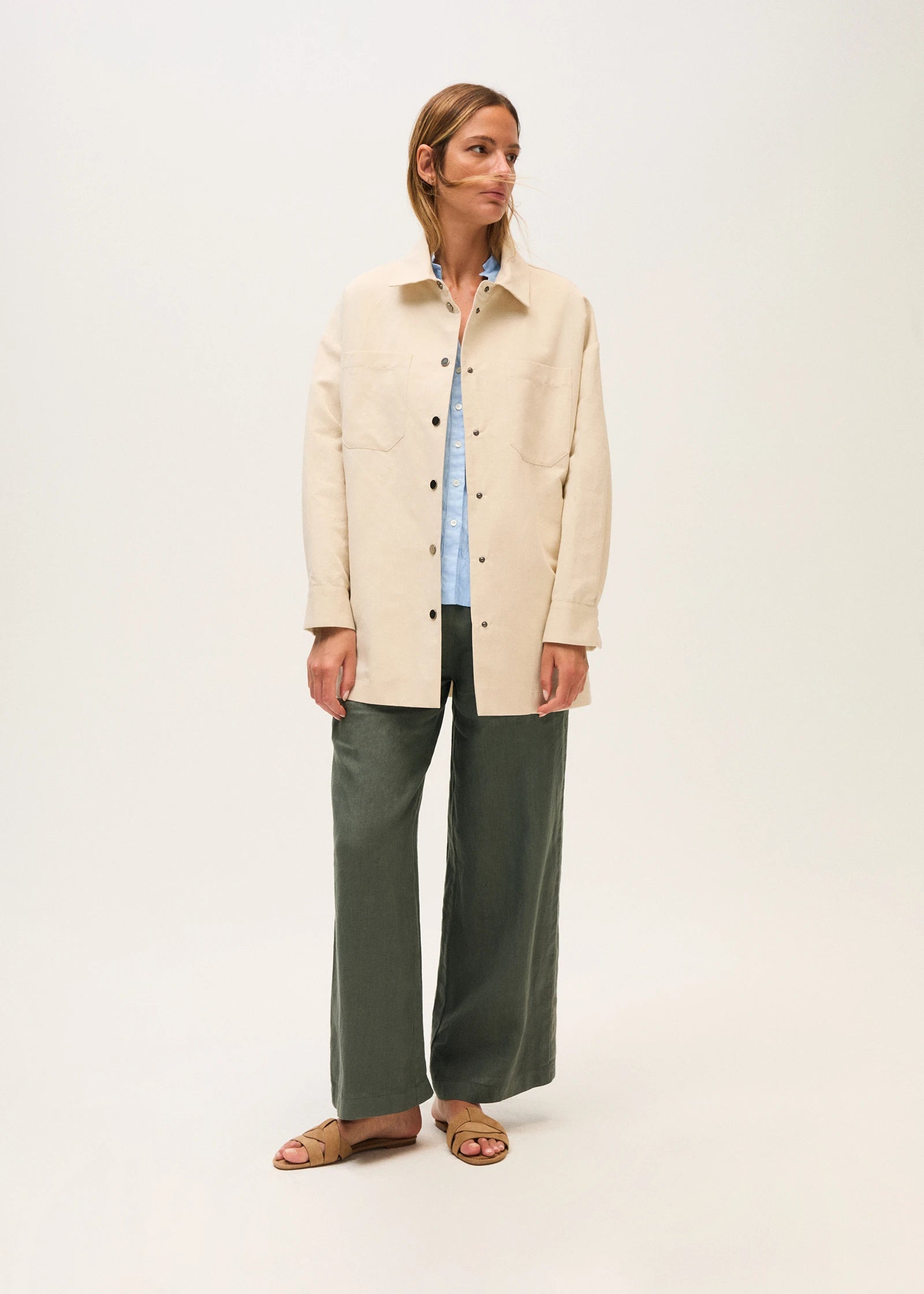 Rosso35 N1774PA Garment-dyed linen wide trousers