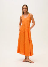 Rosso35 N1889V Long dress in garment-dyed linen