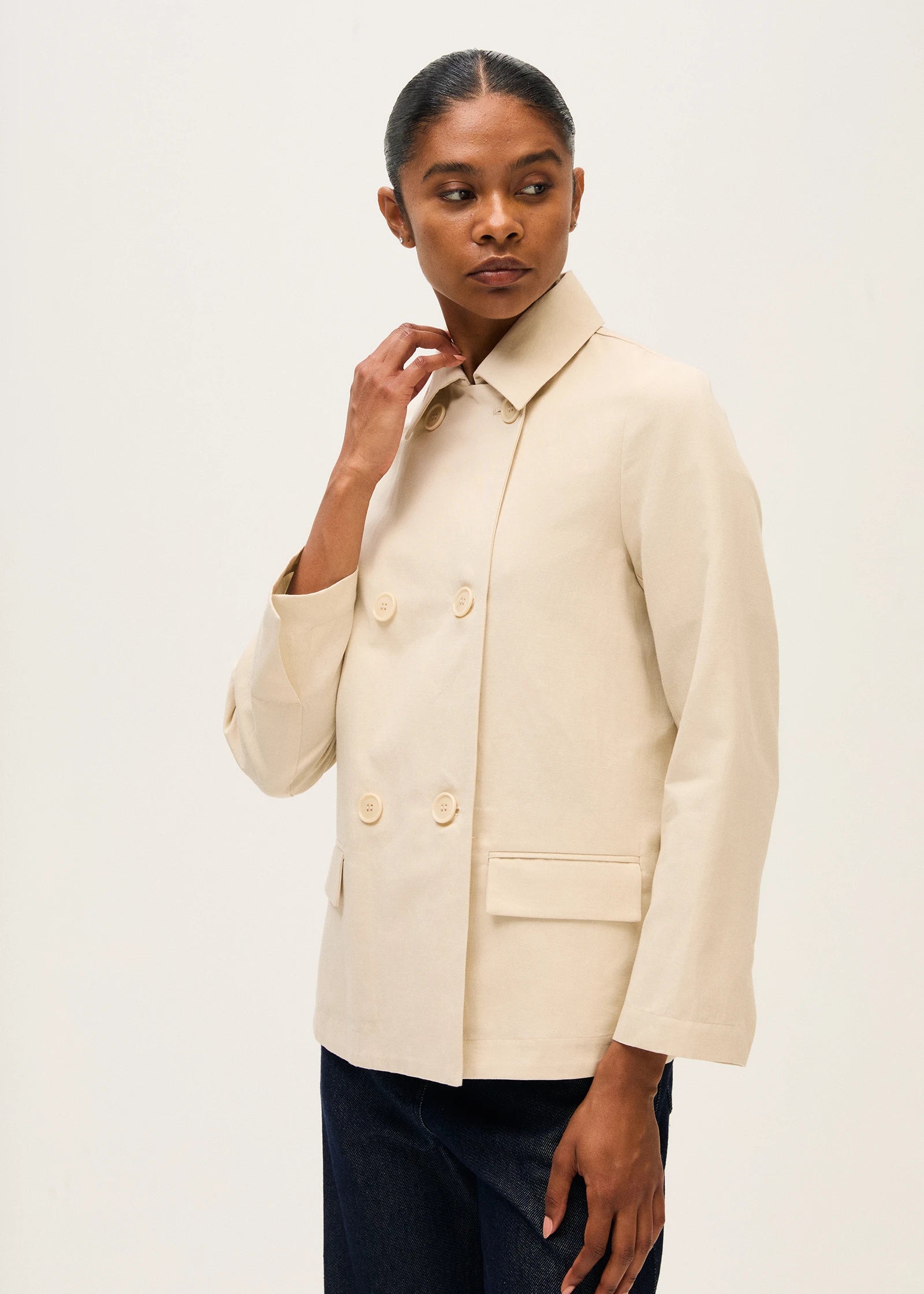 Rosso35 S7435A Double-breasted jacket in linen cotton twill