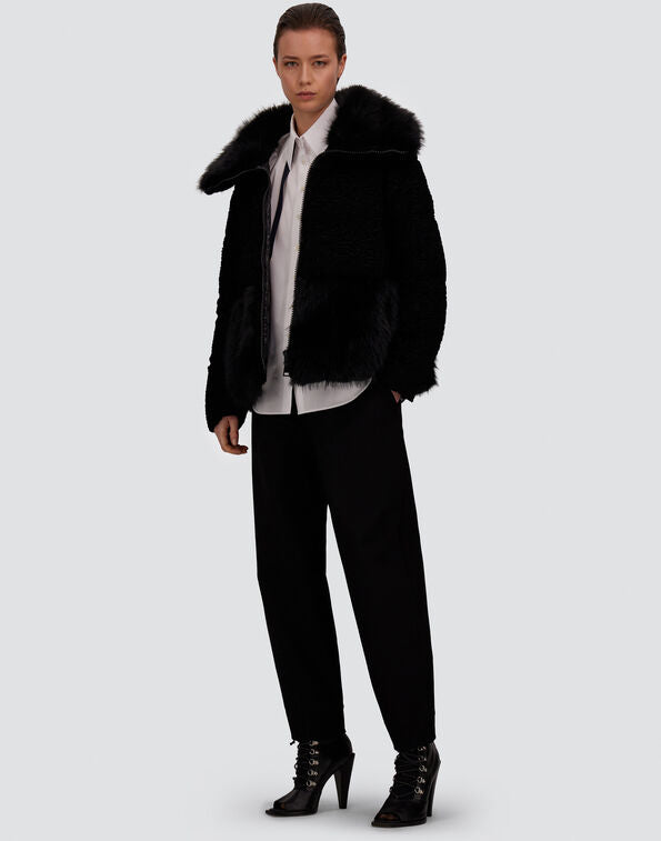 Herno- Faux Astrakhan Mixed Media Puffer Coat- Black