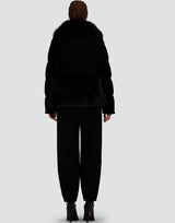 Herno- Faux Astrakhan Mixed Media Puffer Coat- Black
