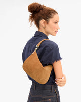 Clare V.- Petit Moyen Messenger Suede w/ Whipstich- Carmel