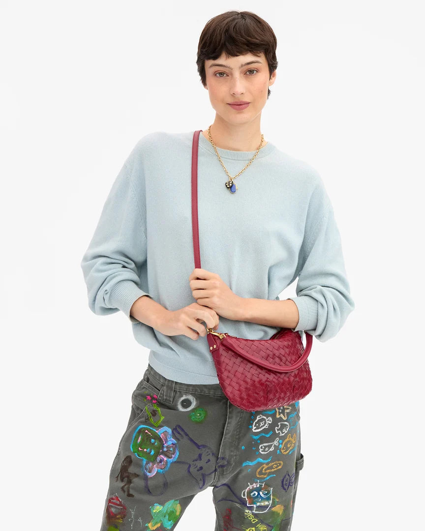 Clare V.- Petit Moyen Messenger Medium Woven Diagonal Bag- Garnet