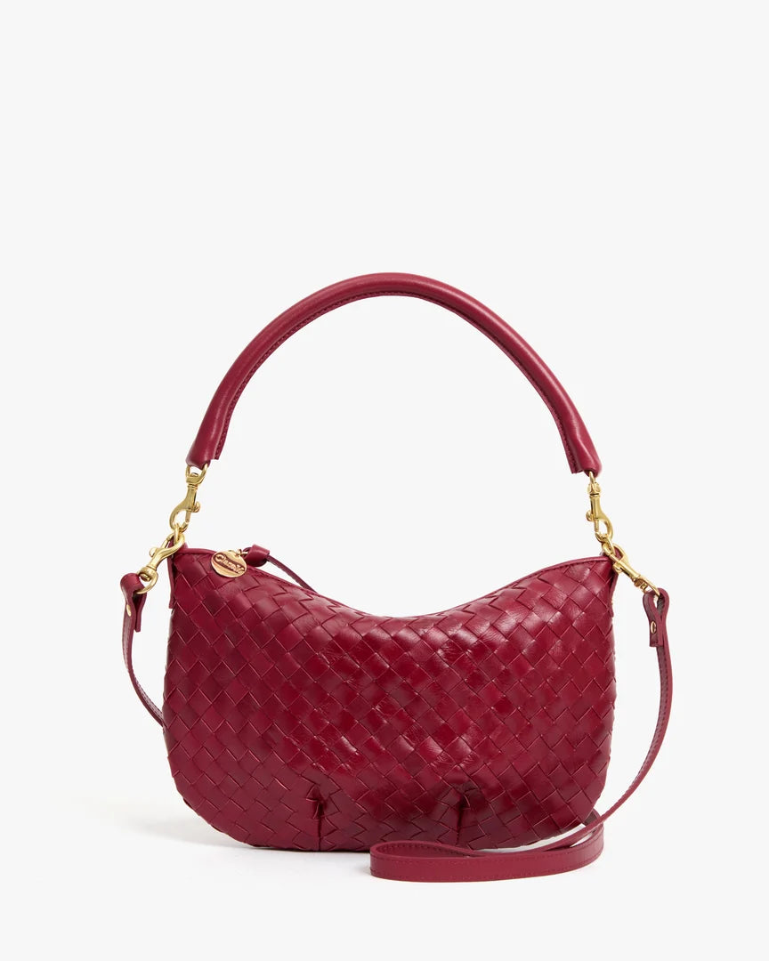 Clare V.- Petit Moyen Messenger Medium Woven Diagonal Bag- Garnet