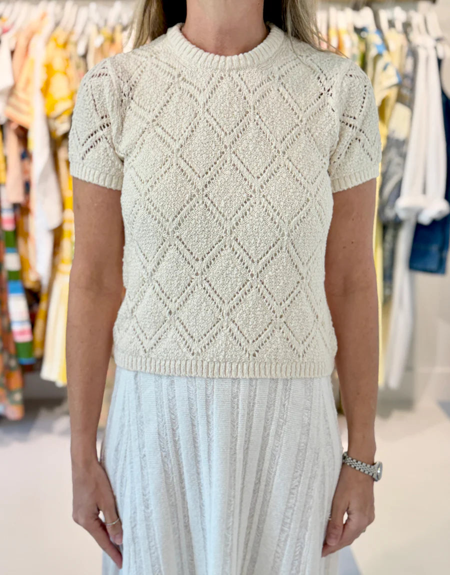 White & Warren Cotton Pointelle Top in Ivory