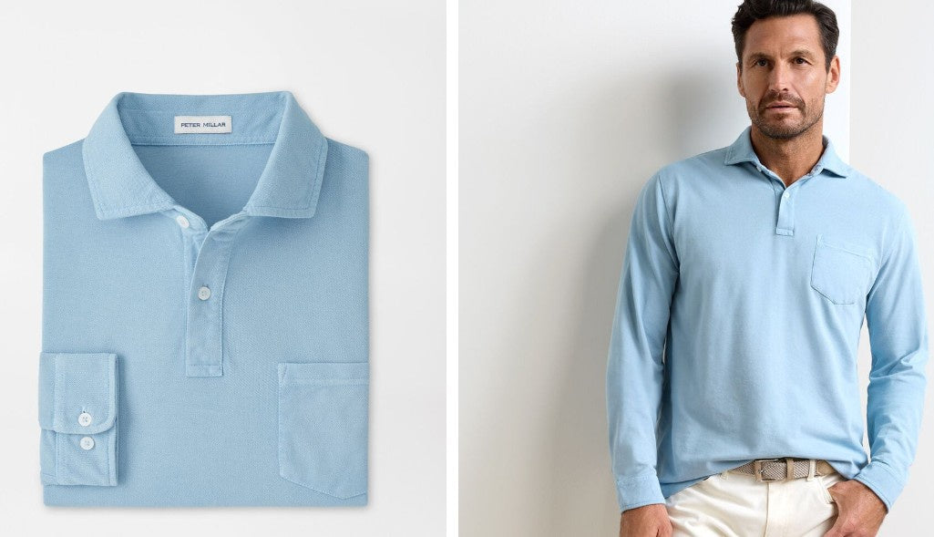 Peter Millar - Everyday Pique Long Sleeve Polo - Cottage Blue