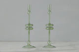 Sage Glass Candlestick Pair - Large