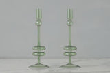 Sage Glass Candlestick Pair - Medium