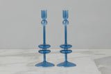 Sapphire Glass Candlestick Pair - Medium