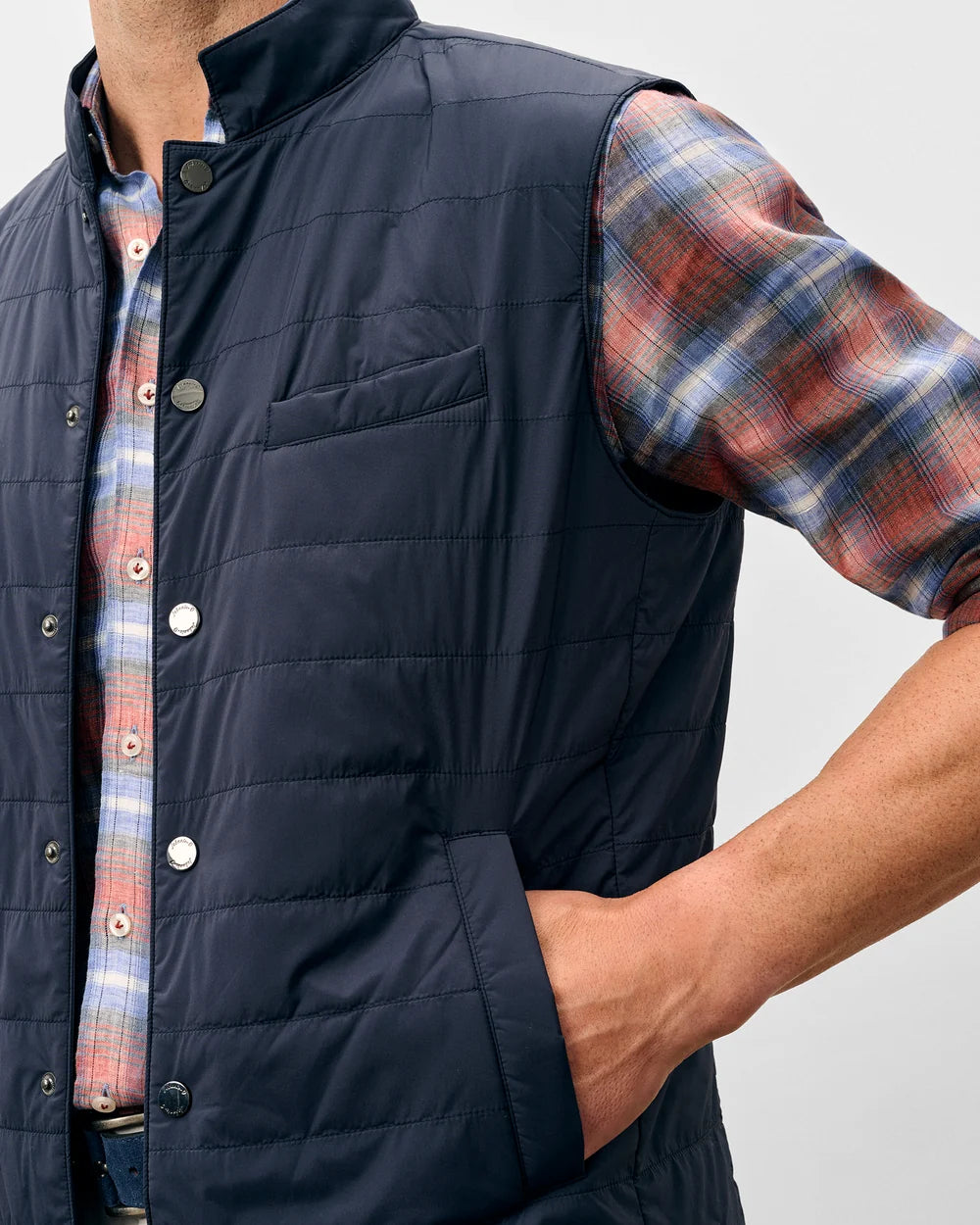 Johnnie-O- Bauer Snap Front Quilted Vest- Navy