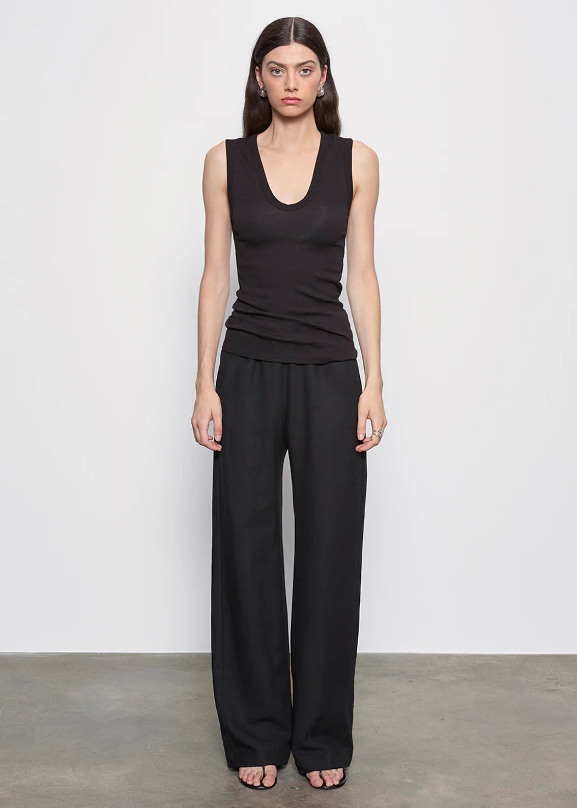 Enza Costa Textured Rib Sleeveless U in Black
