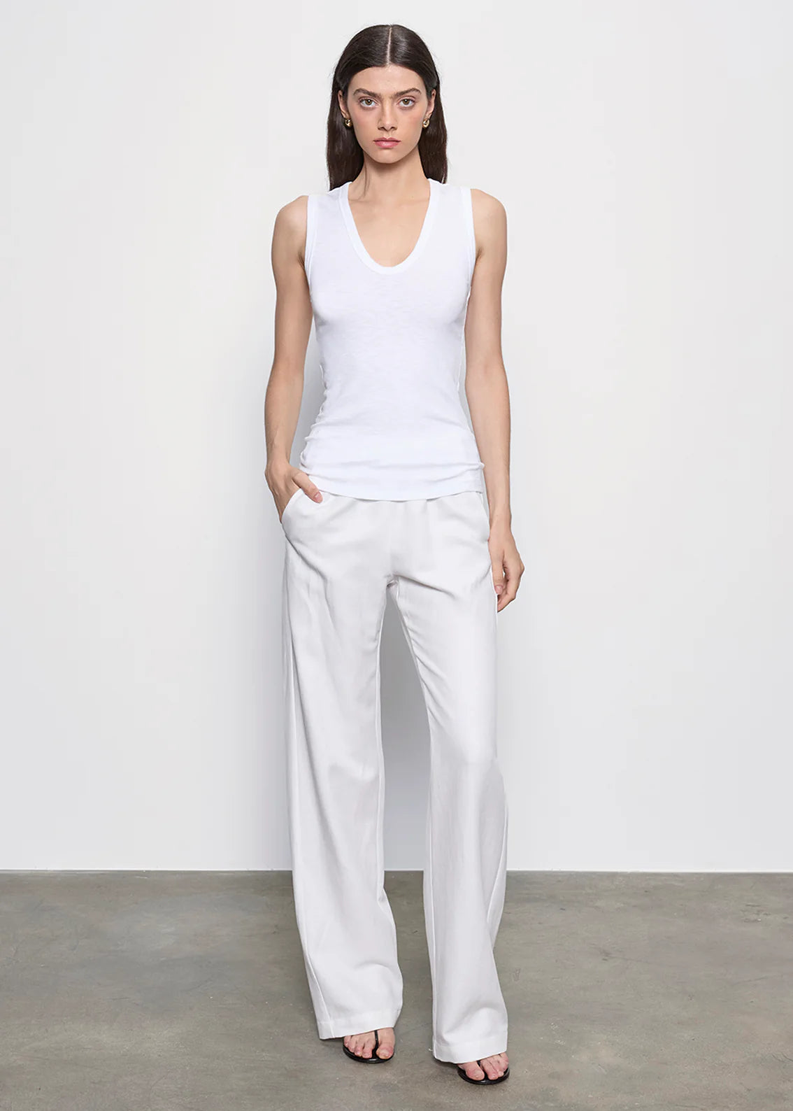 Enza Costa Textured Rib Sleeveless U in White
