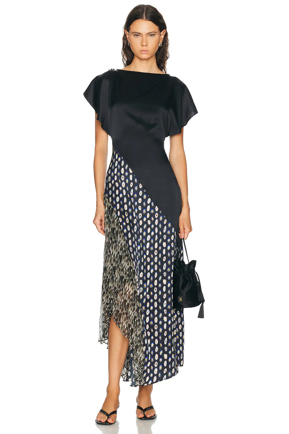 STAUD- Fawn Silk Dress- Black Multi