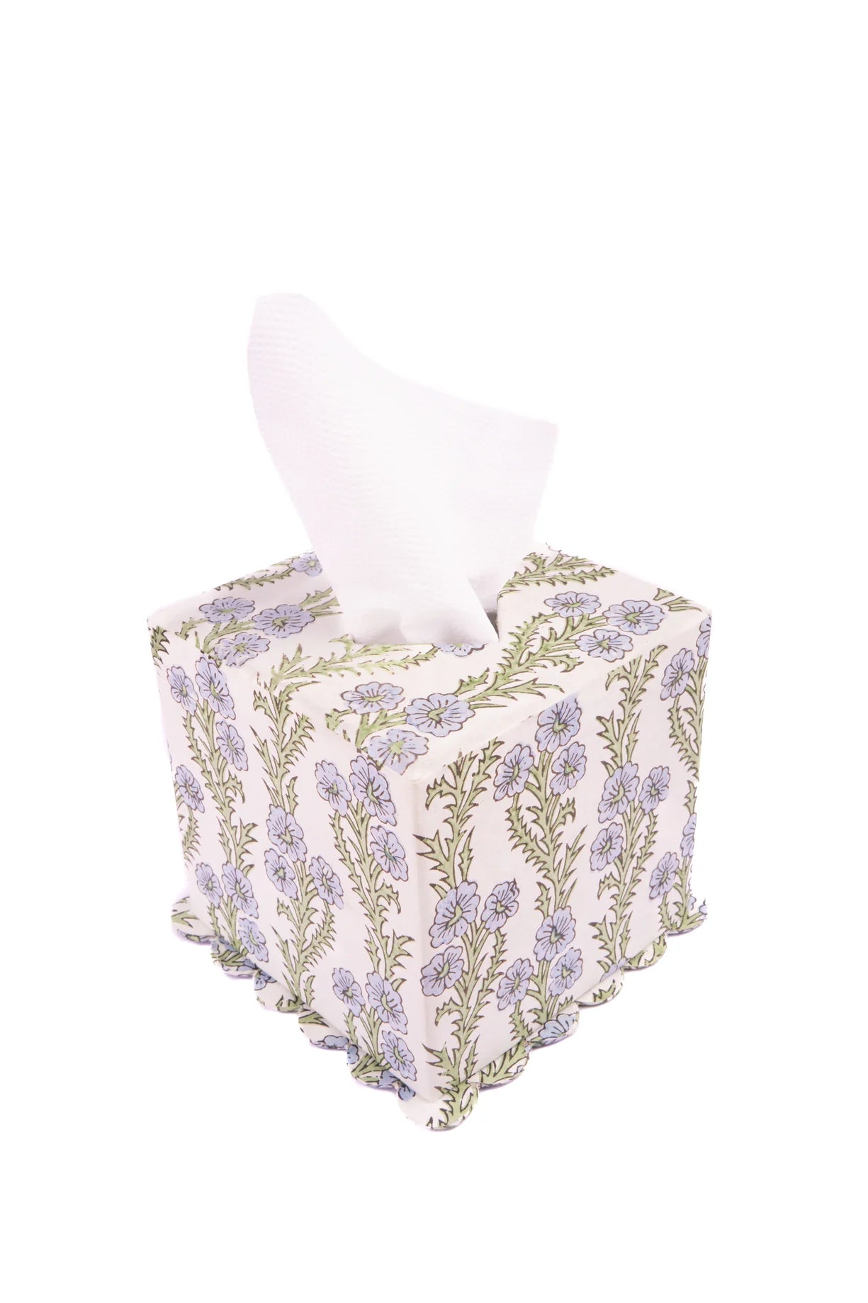 Inner Child Scallop Tissue Box Cover in Forget Me Not Blockprint