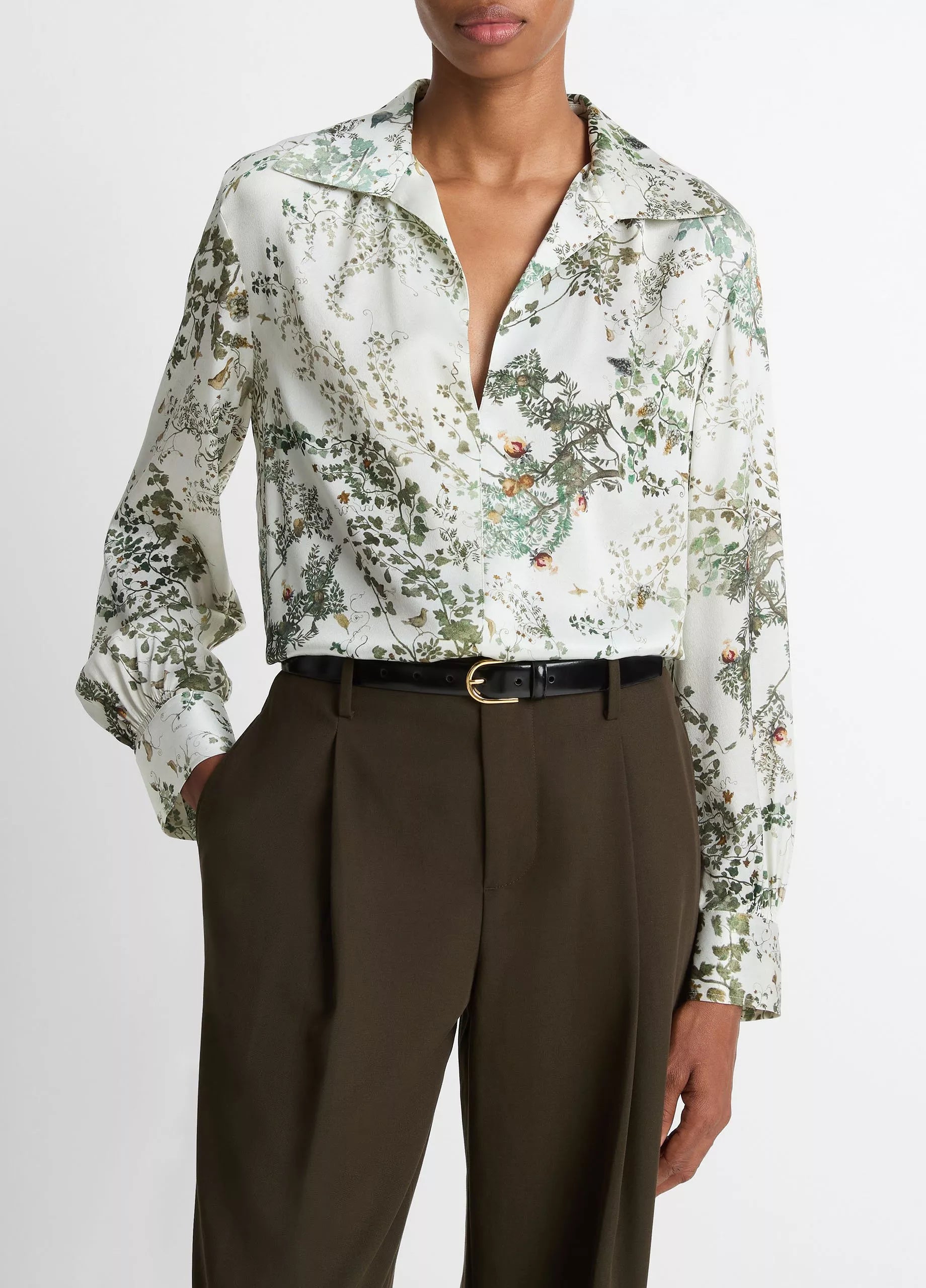 Vince - Grape Vine Placed Smocked Long Sleeve Blouse - Cream Fresco