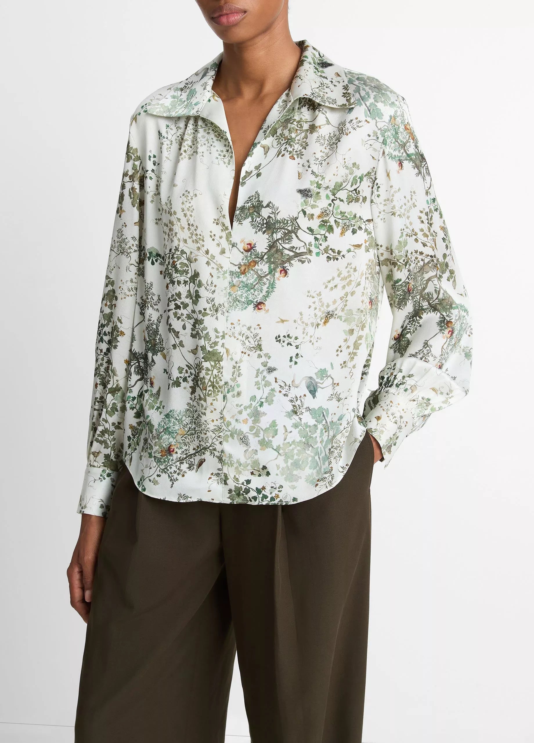 Vince - Grape Vine Placed Smocked Long Sleeve Blouse - Cream Fresco