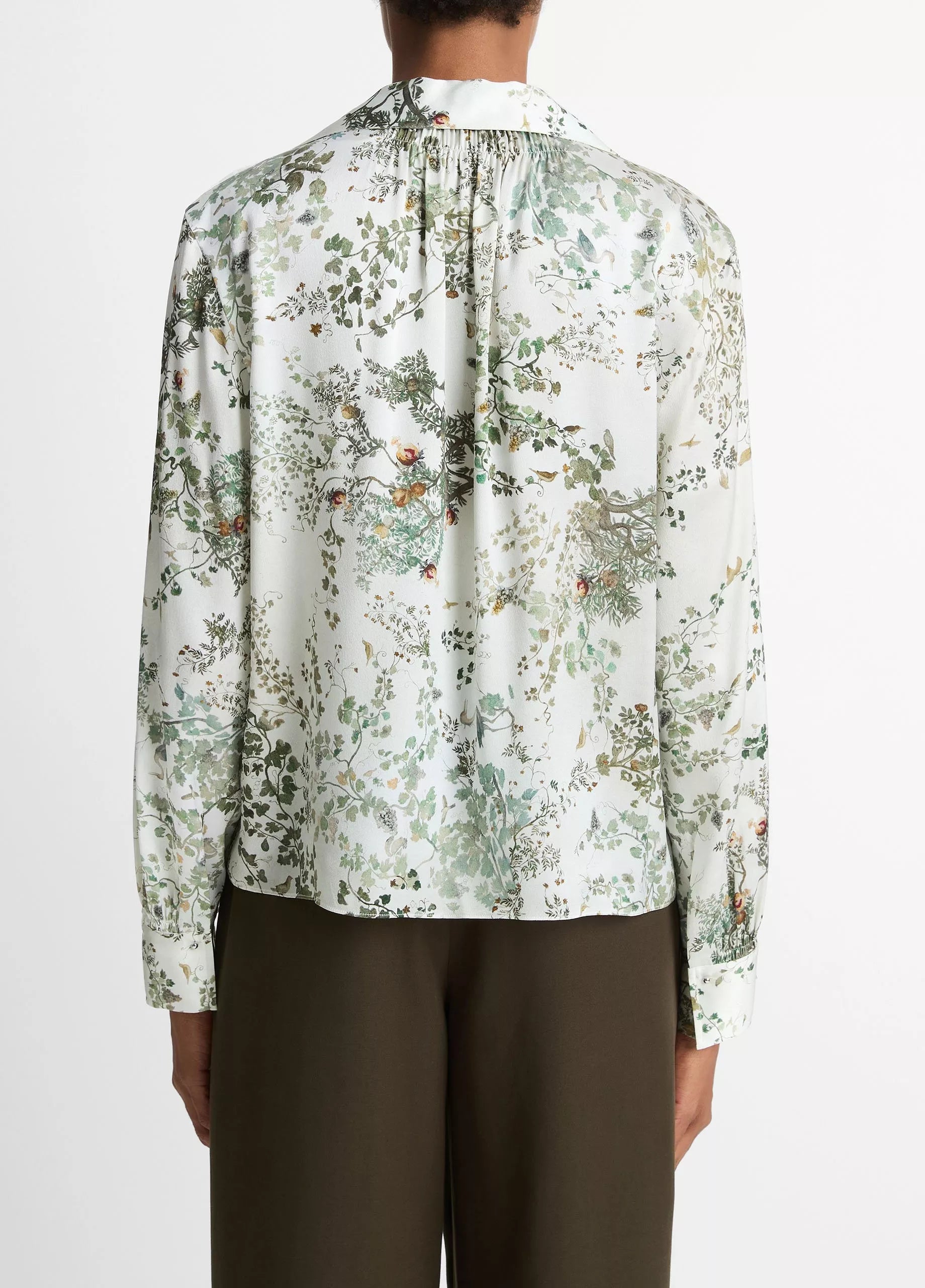 Vince - Grape Vine Placed Smocked Long Sleeve Blouse - Cream Fresco