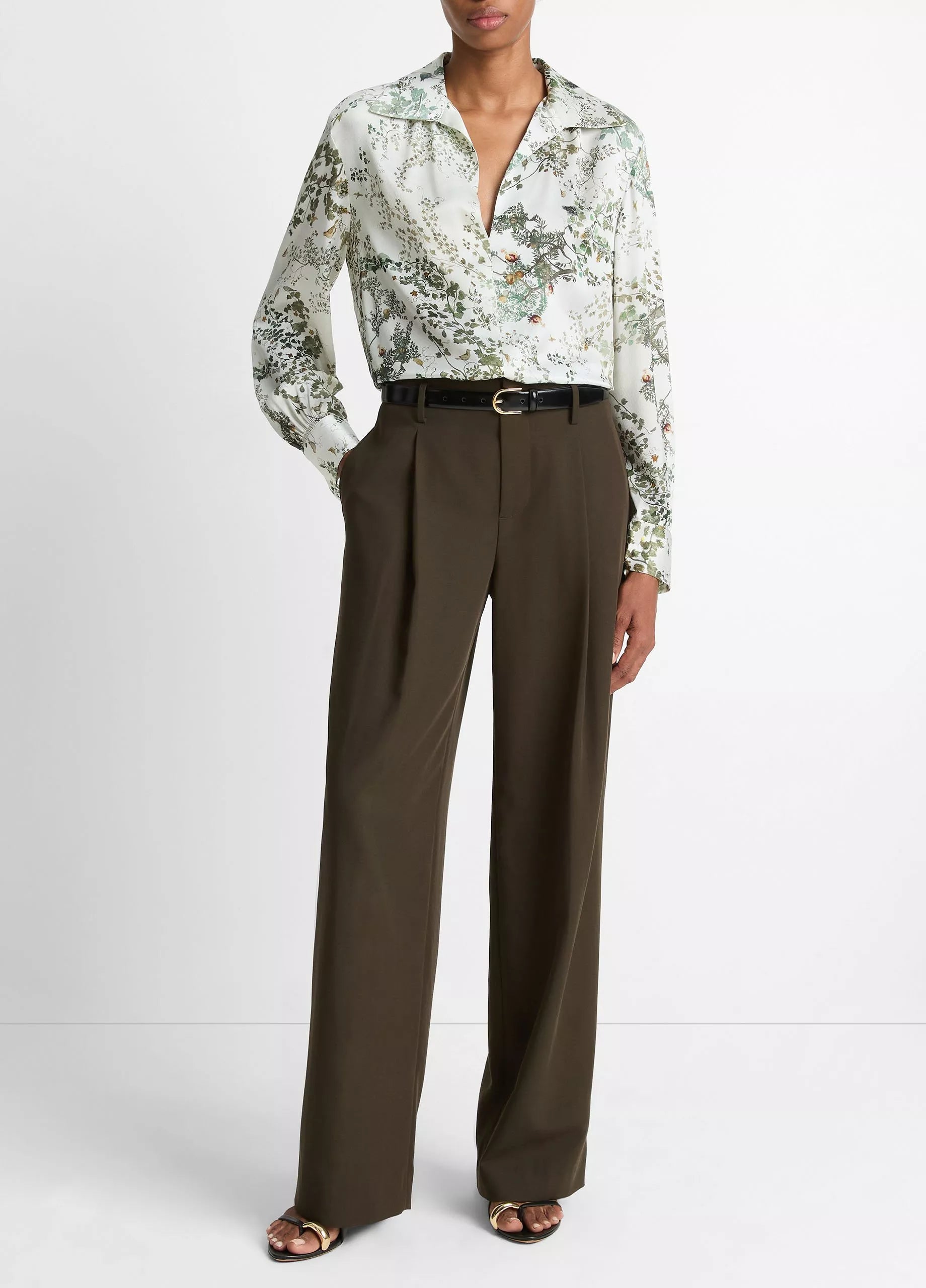 Vince - Grape Vine Placed Smocked Long Sleeve Blouse - Cream Fresco